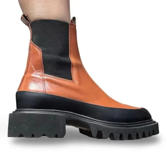AllSaints Harlee Tan Brown Leather Lug Sole Chelsea Boots  display picture 1